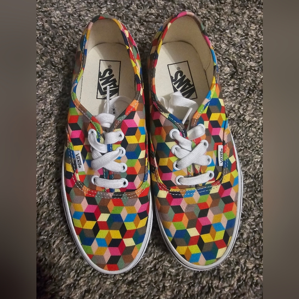 VANS Authentic 3D Check Multi Truewhite Checkered Skate Shoes Size M 6 W 7.5